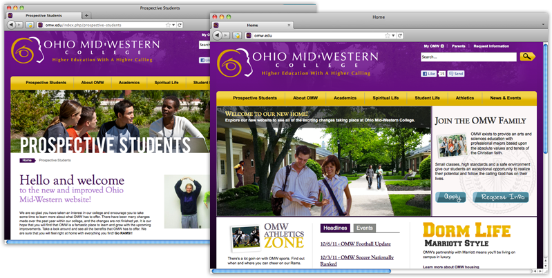 screen shots of Ohio Mid-Western College's website