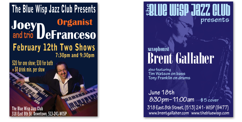 posters from two events at the Blue Wisp Jazz Club